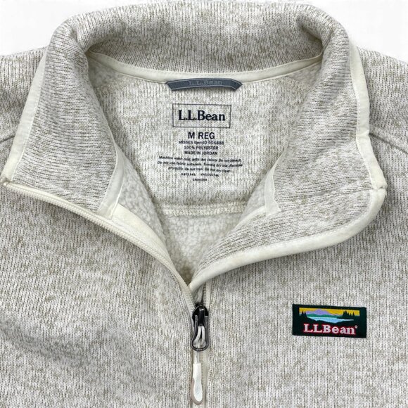 L.L.Bean Women's Medium Sweater Fleece Full Zip Jacket Oatmeal Off White - Picture 2 of 10